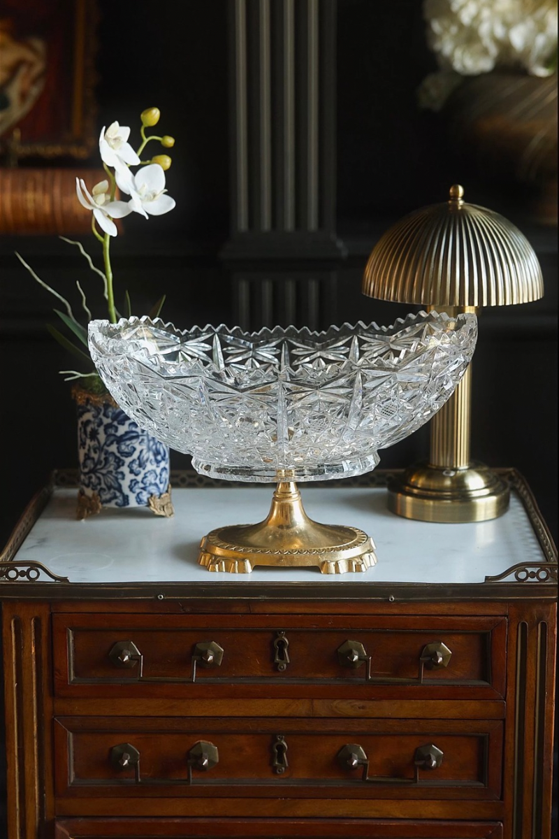 20th C. French Crystal Compote with Gilt Base