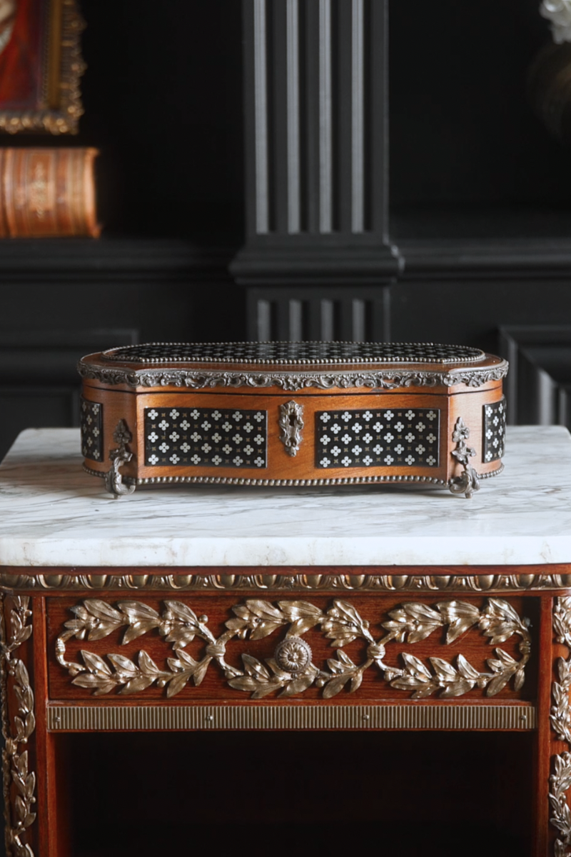 Late 19th Century French Napoleon III Ebonized & Inlaid Folding Front Glove Box