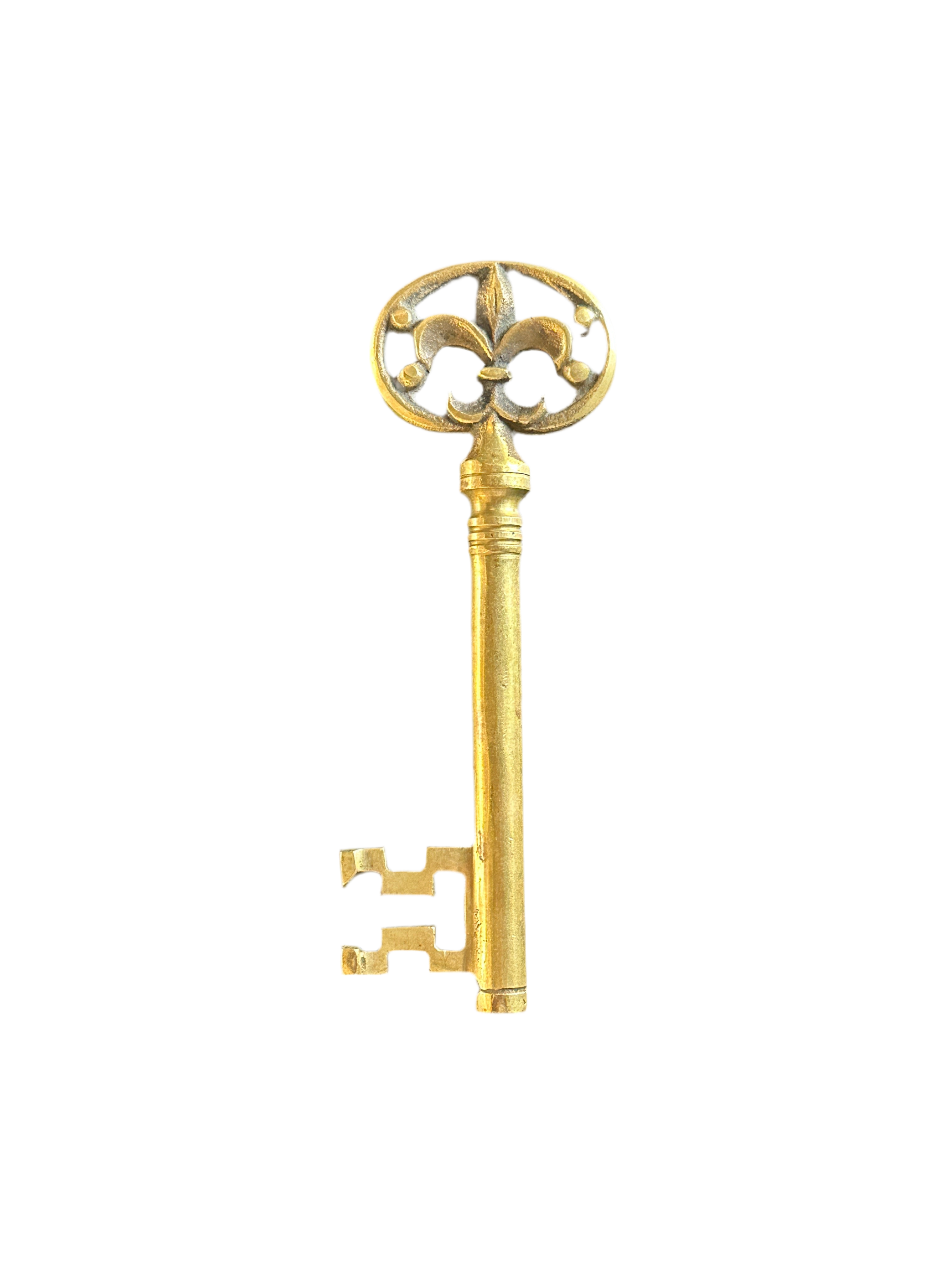 French Brass Key Corkscrew with Fleur De Lis Handle