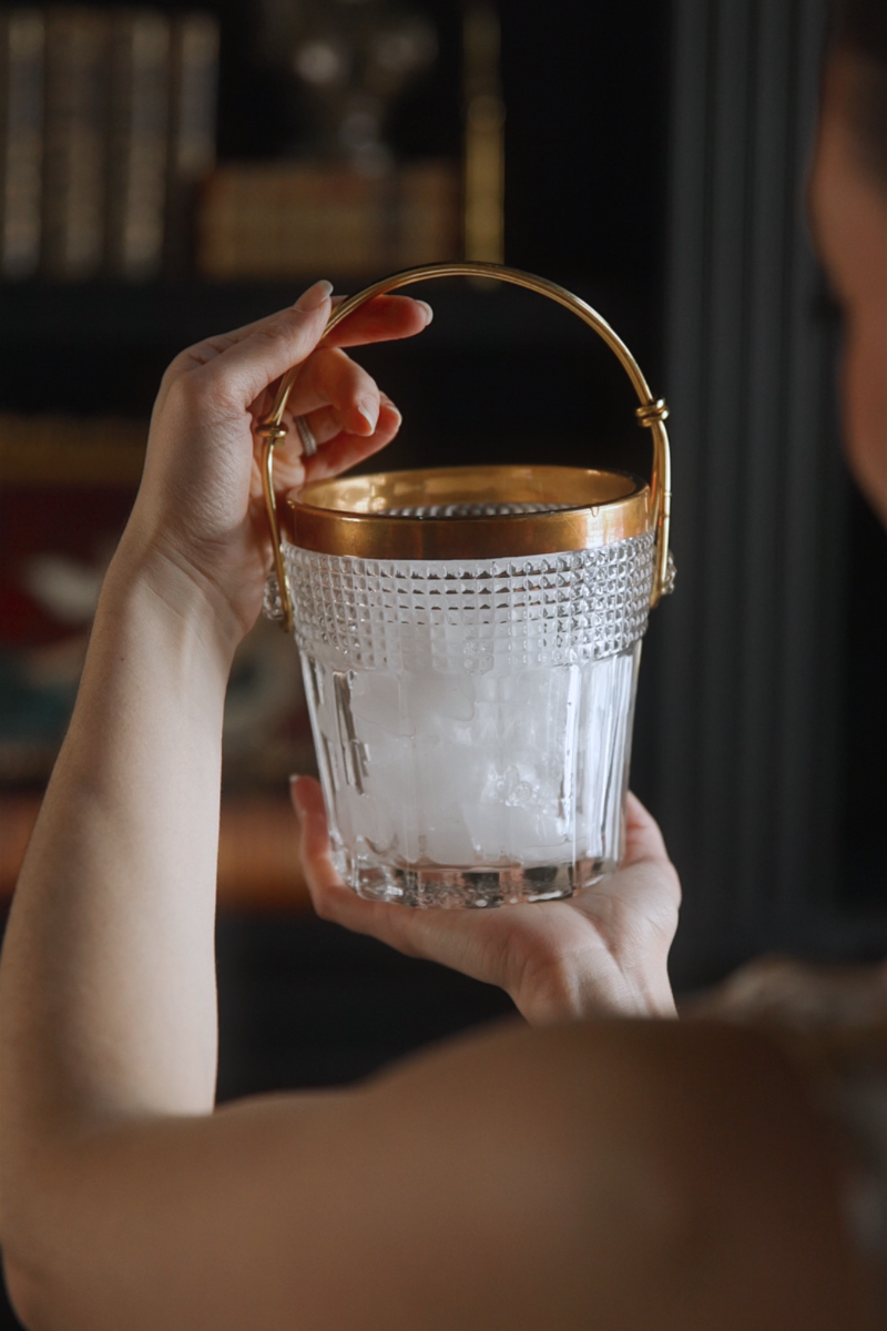 Petite Crystal and Gilt Ice Bucket with Removable Handle