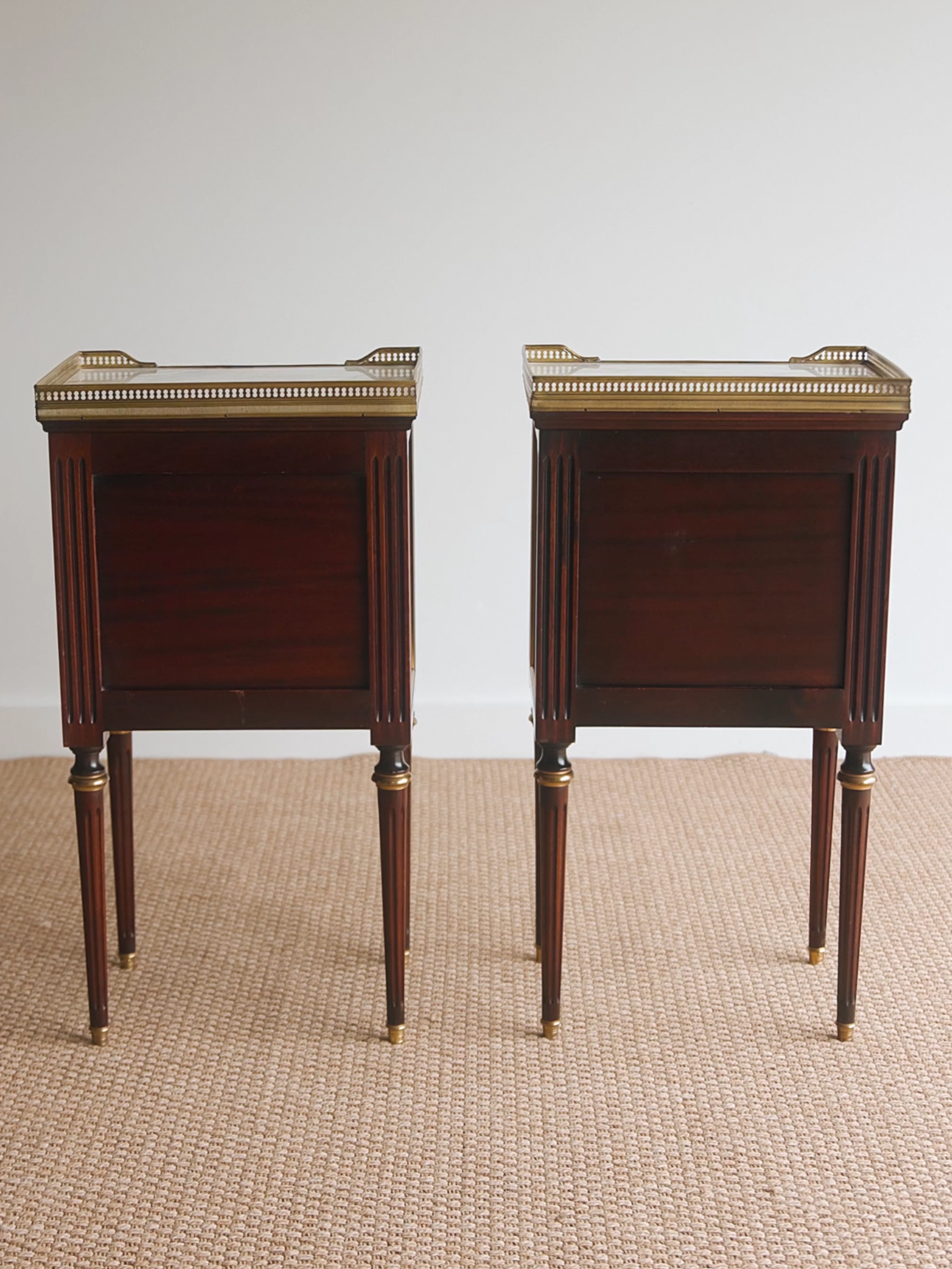 Pair of French Louis XVI–Style Nightstands With Marble Tops