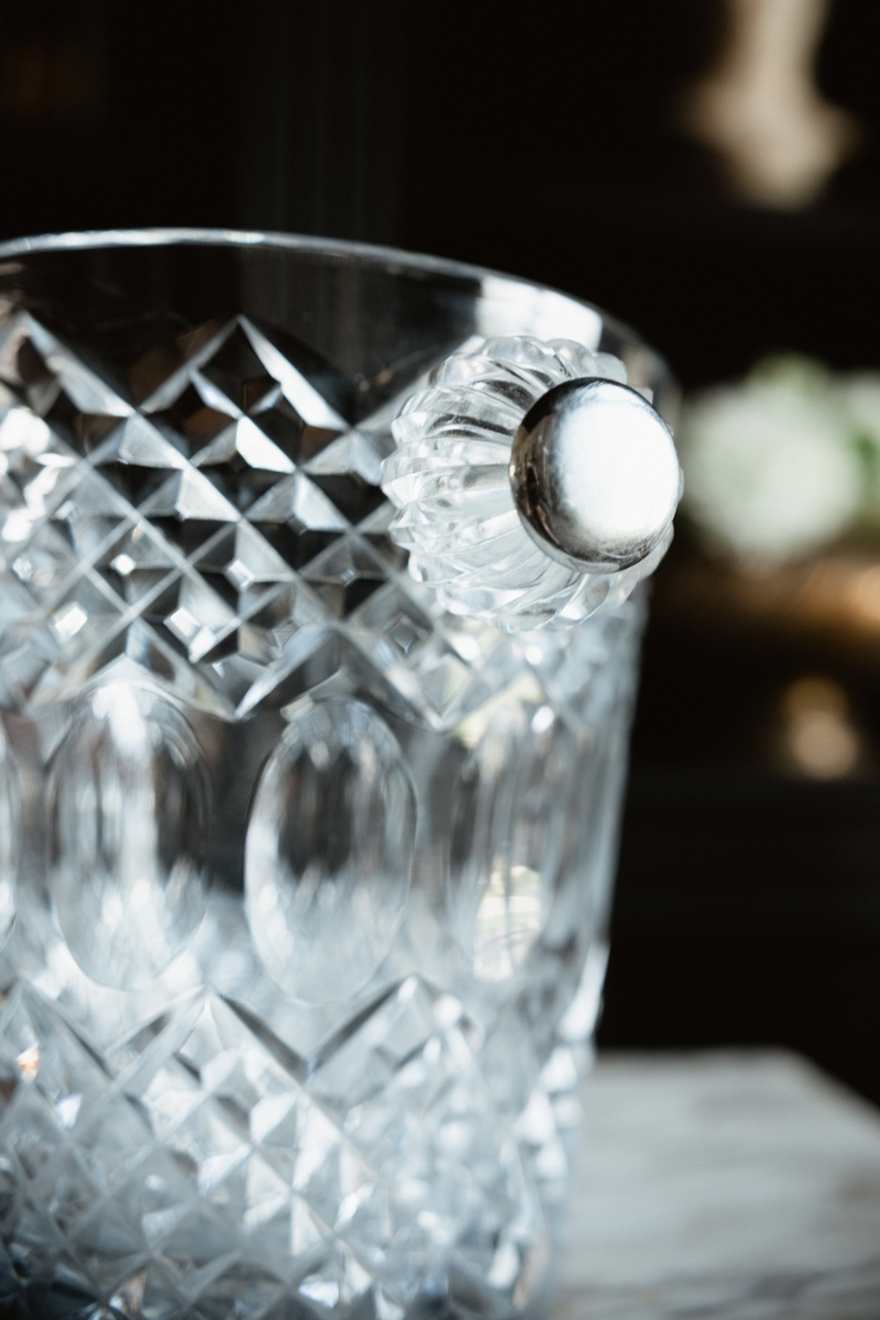 French Cut Crystal Champagne Bucket with Faceted Handles