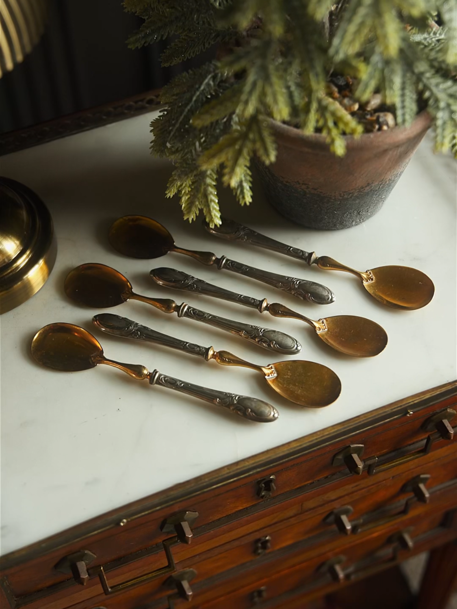 Early 20th Century French Silver Plated & Brass Dessert Spoons