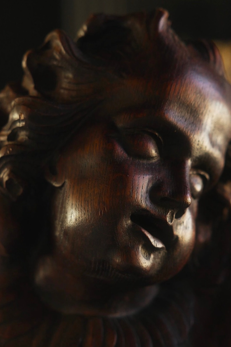 19th-Century French Hand-Carved Walnut Gothic Revival Angel Wall Fragment
