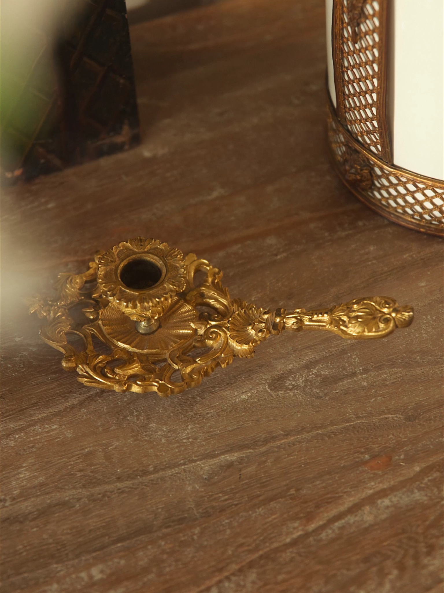 19th-Century French Gilt Bronze Rococo Chamberstick
