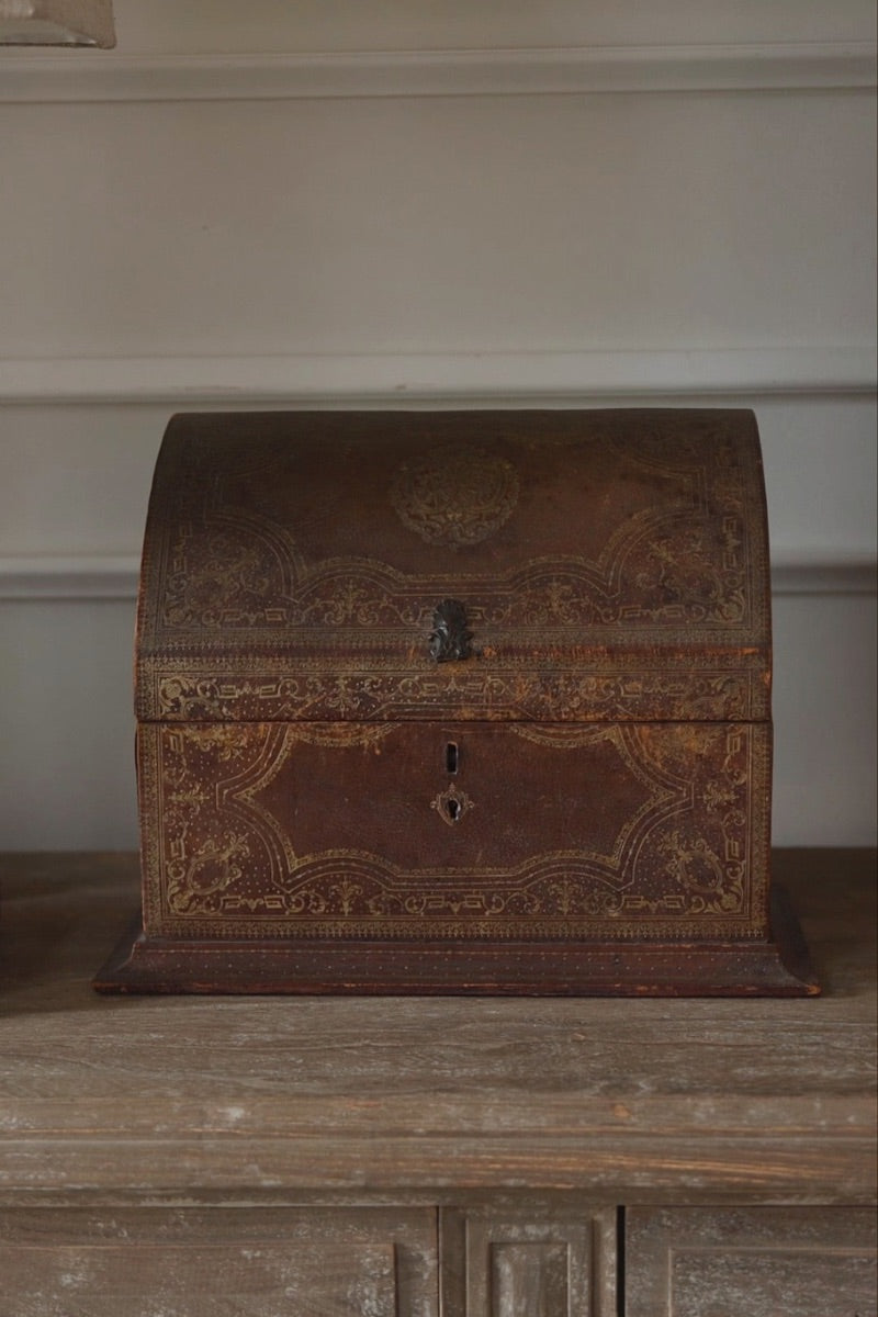 19th Century French Leather Correspondence Box with Fitted Interior