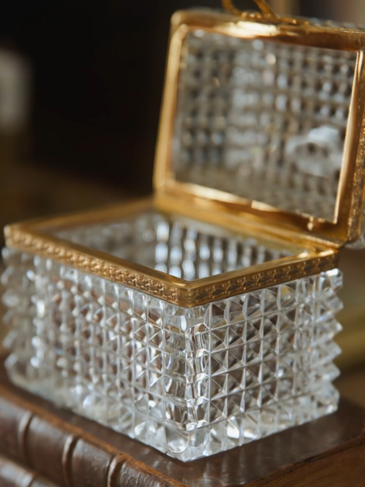 19th Century French Cut Crystal & Ormolu Jewelry Casket