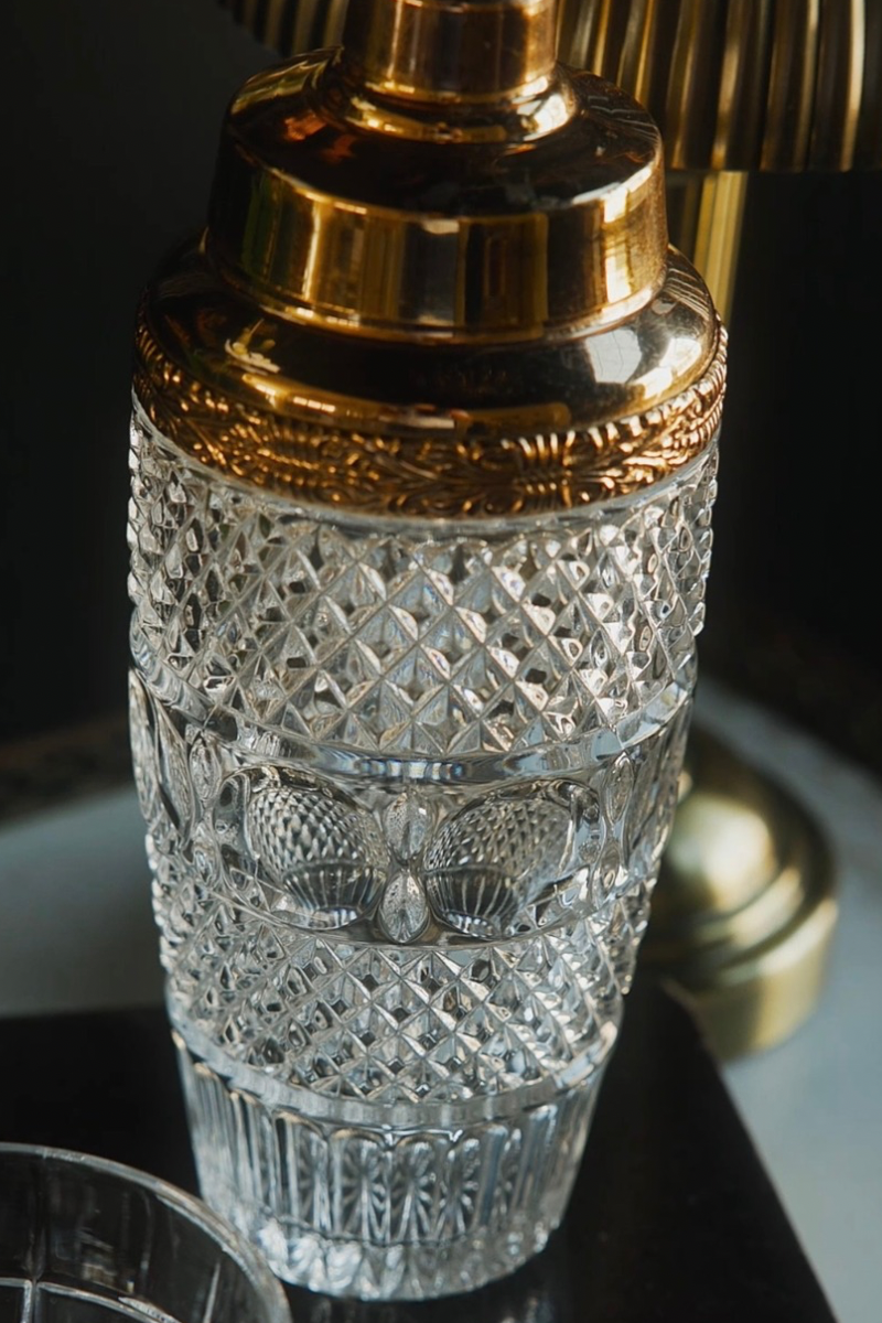 Patterned Glass Cocktail Shaker with Gold-Tone Mounts
