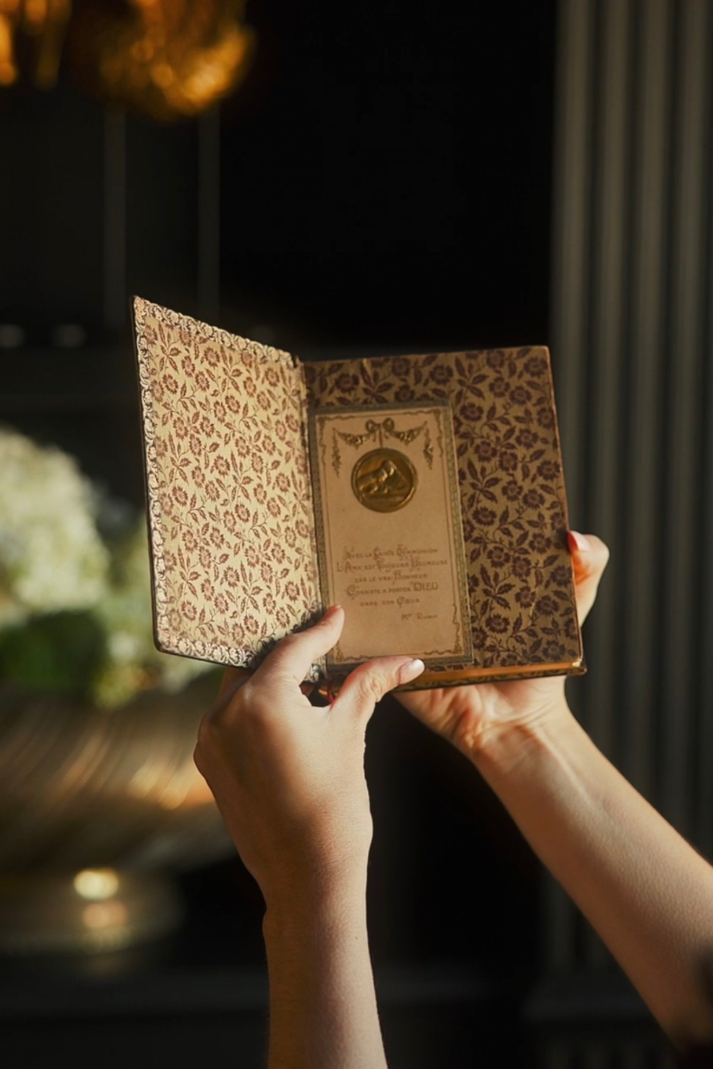 1897 French Catholic Devotional Book with Ornate Gilt Leather Binding