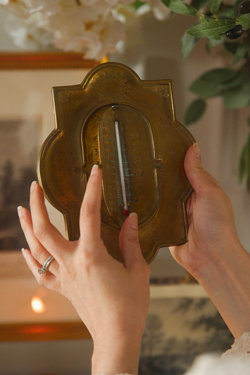 19th Century French Brass Wall Thermometer with Sun Motif
