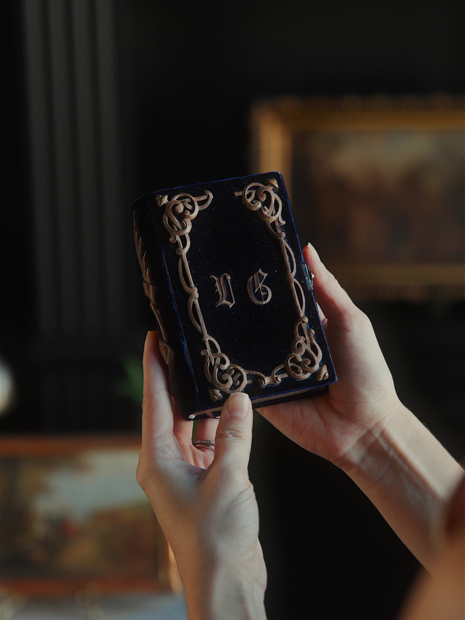 Velvet & Black Forest Wood Prayer Book with Gilt Pages and Brass Clasp