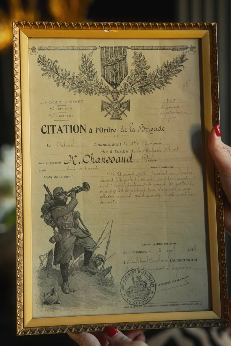 Framed French First World War Military Citation, 1916