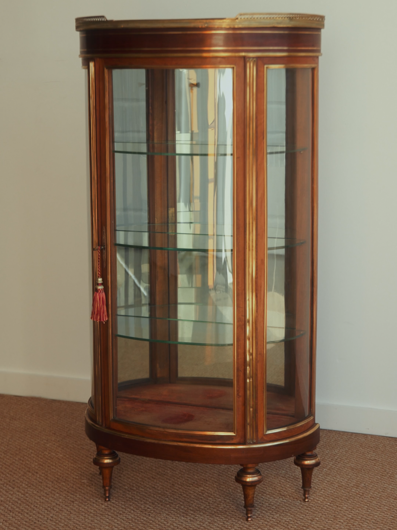 French Louis XVI Curved Vitrine With Rouge Marble Top