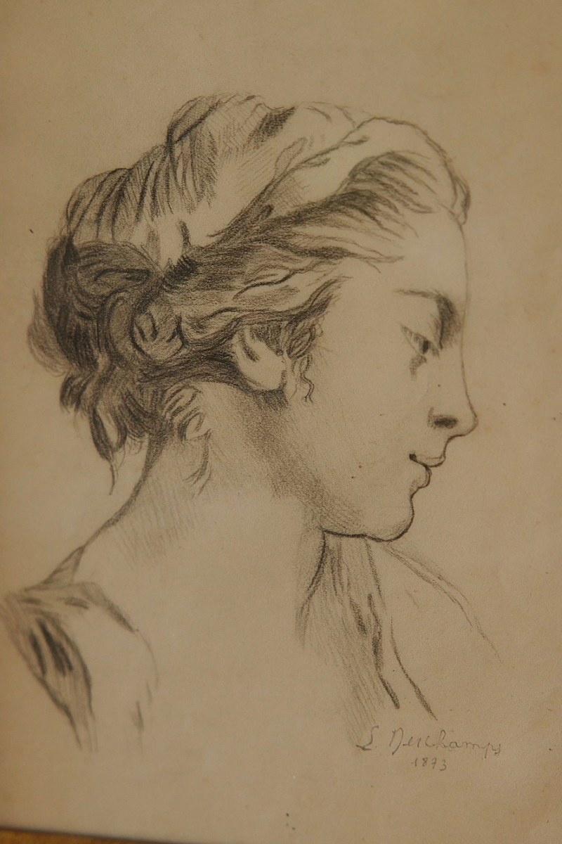 Signed L. Deschamps 1873 Portrait Study of a Young Woman in Profile | Graphite on Paper