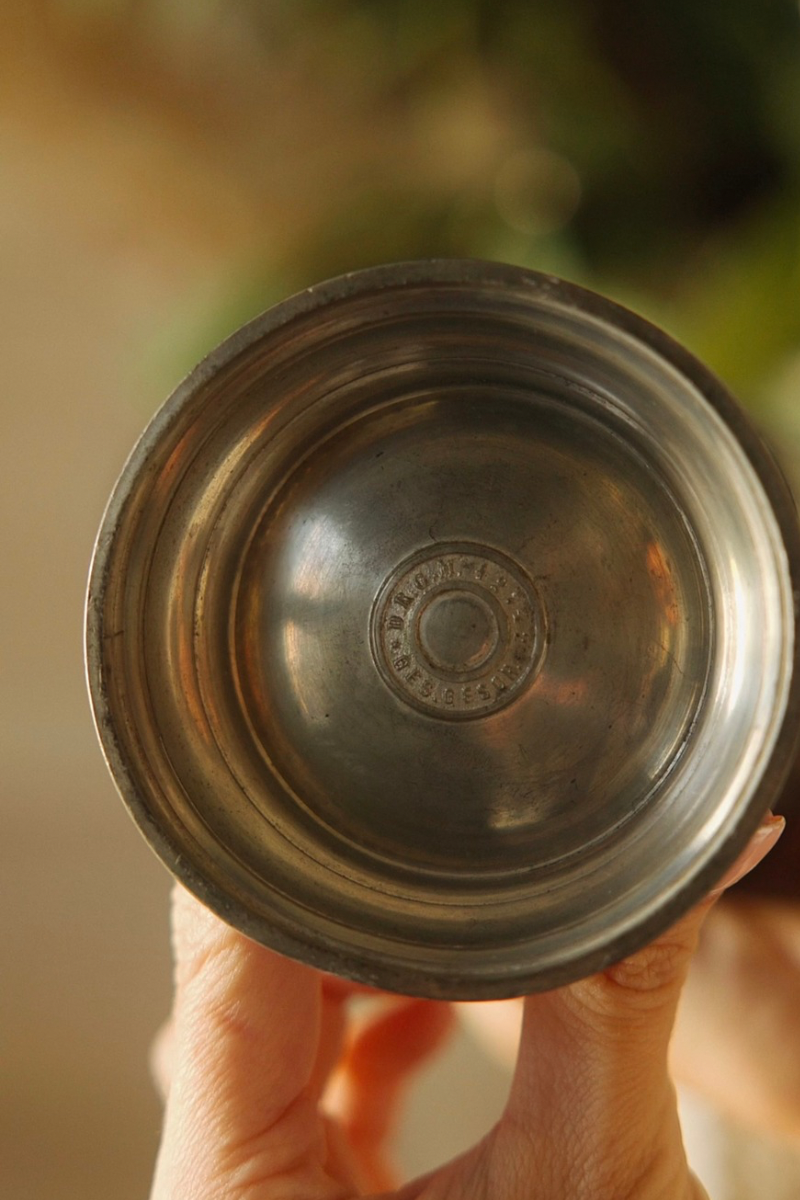 19th C. German Historismus Pewter Portrait Trophy or Commemorative Cup | Marked F. & M. N.