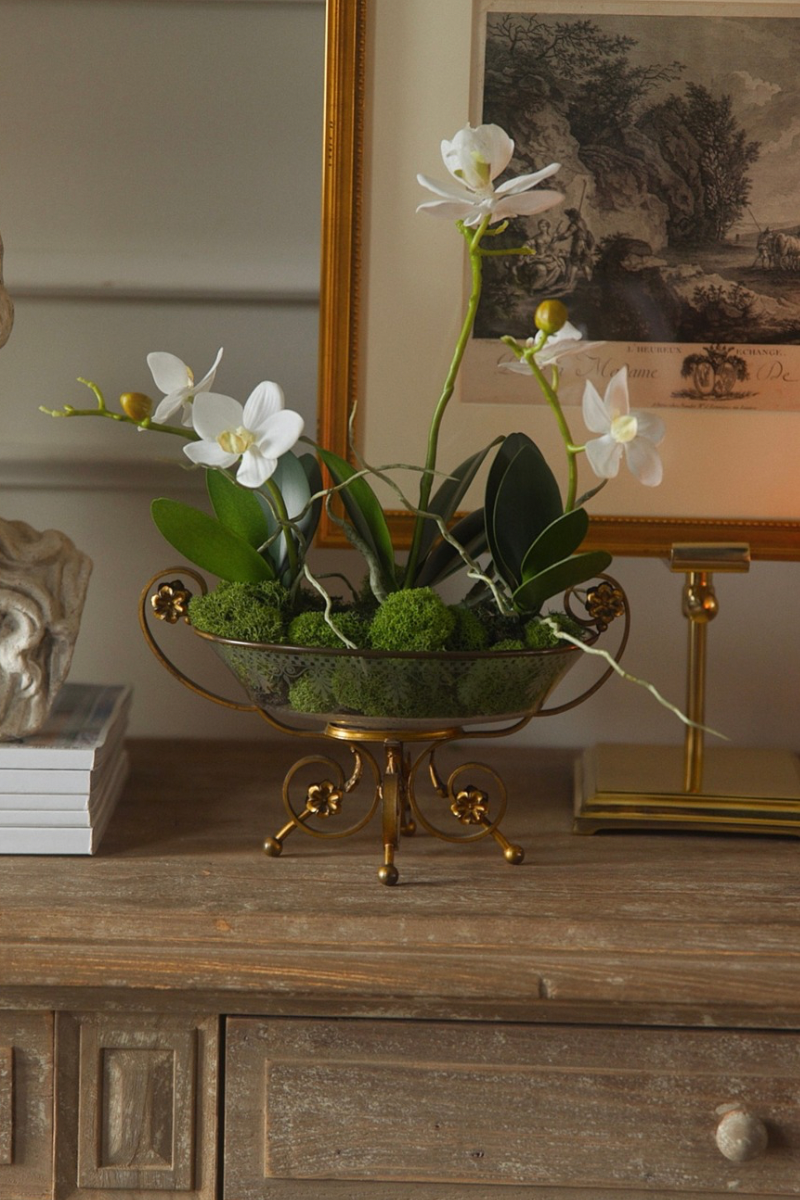 19th Century French Etched Crystal Compote With Gilt Metal Stand