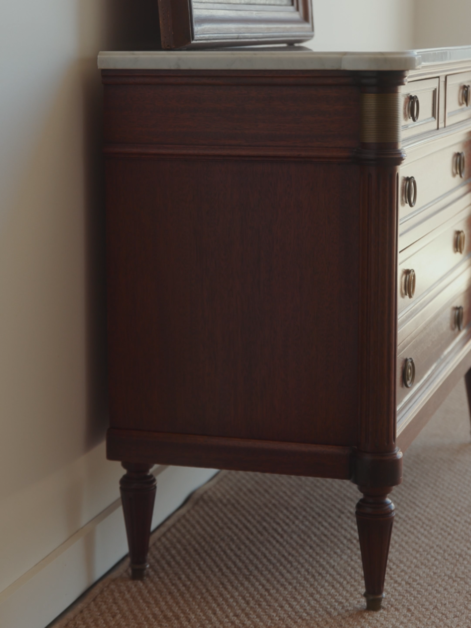 White Marble Top Louis Phillipe Style Commode