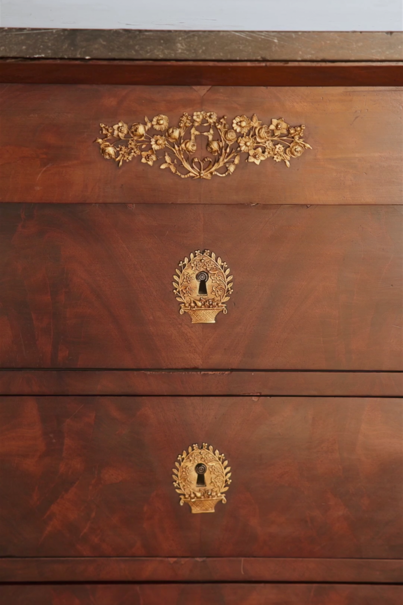 19th Century French Empire Mahogany Commode with Black Marble Top