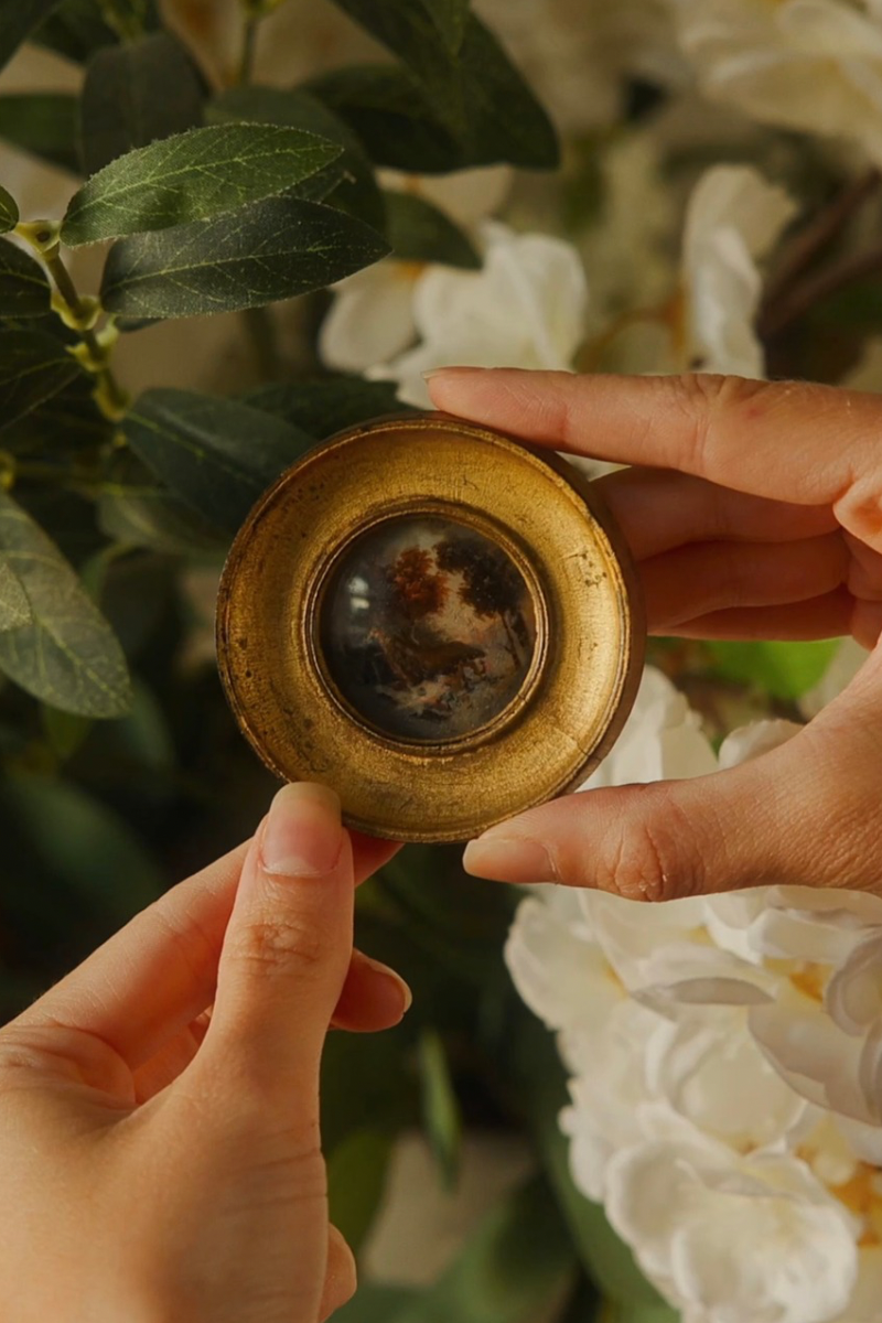 19th C. French Miniature Landscape Painting in Gilt Frame
