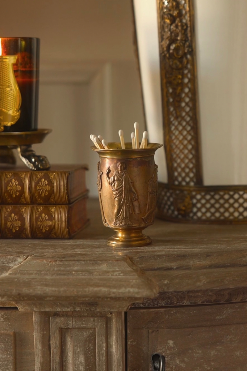 French Classical Revival Bronze Vase or Match Holder with Draped Female Figures, Late 19th Century