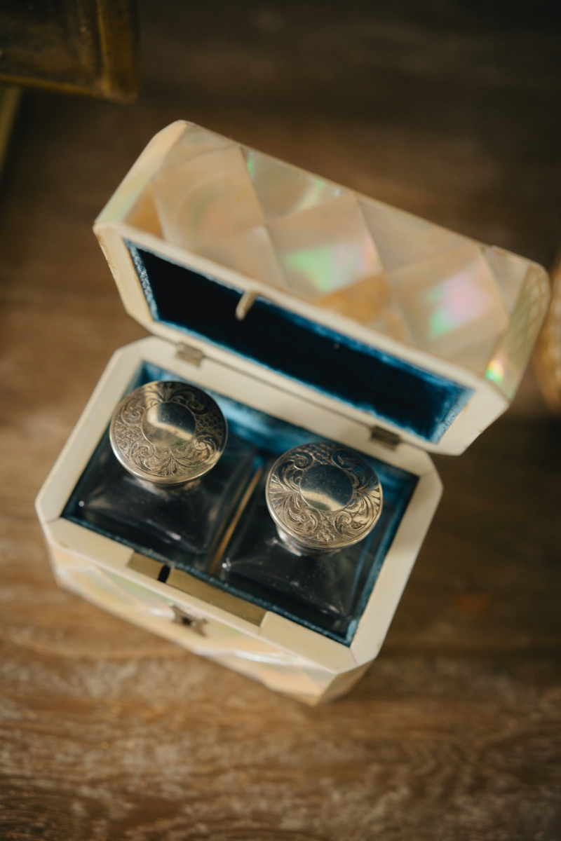 19th Century Mother of Pearl & Sterling Silver Traveling Scent Bottle Casket - 1880