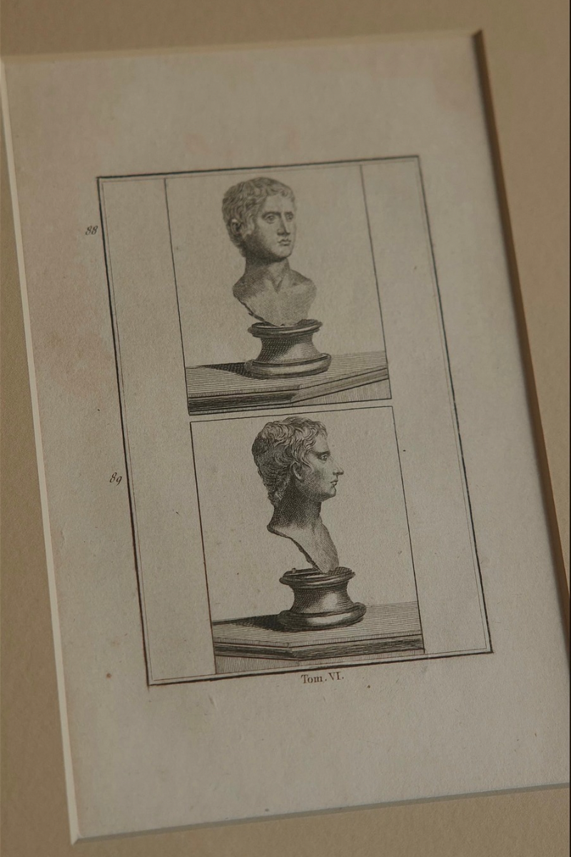 Set of Four Late 18th Century French Neoclassical Engravings of Classical Bust Studies