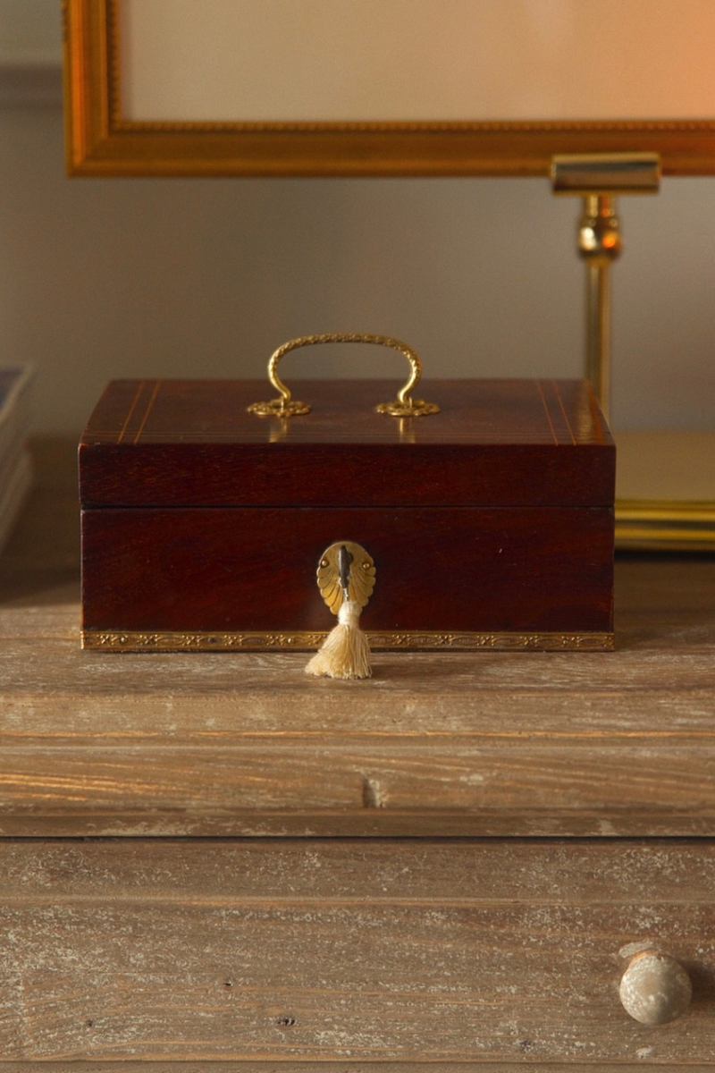 19th Century European Mahogany Inlaid Box with Brass Hardware