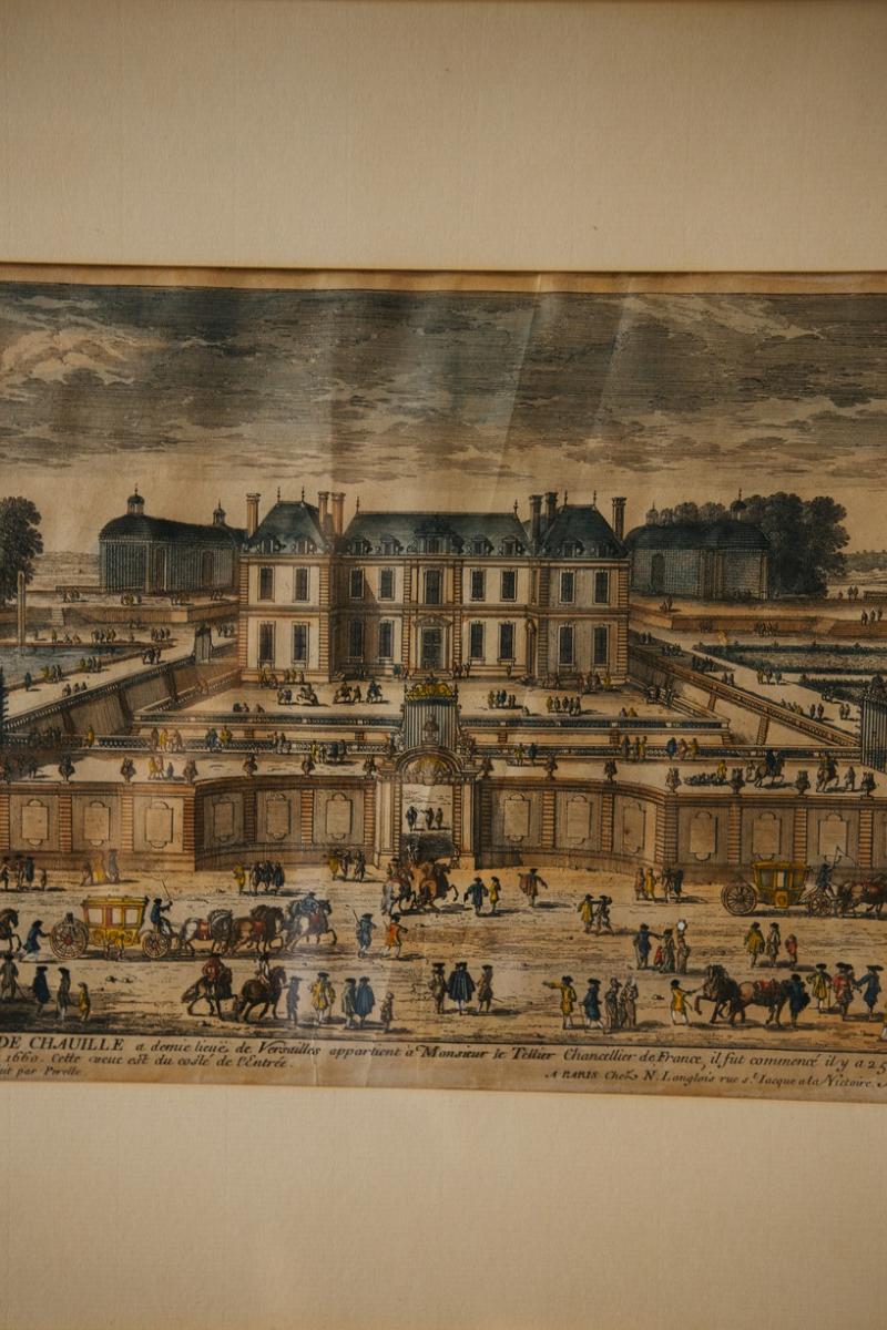 19th C. French Hand Colored Architectural Engraving of the Chateau de Chaulnes