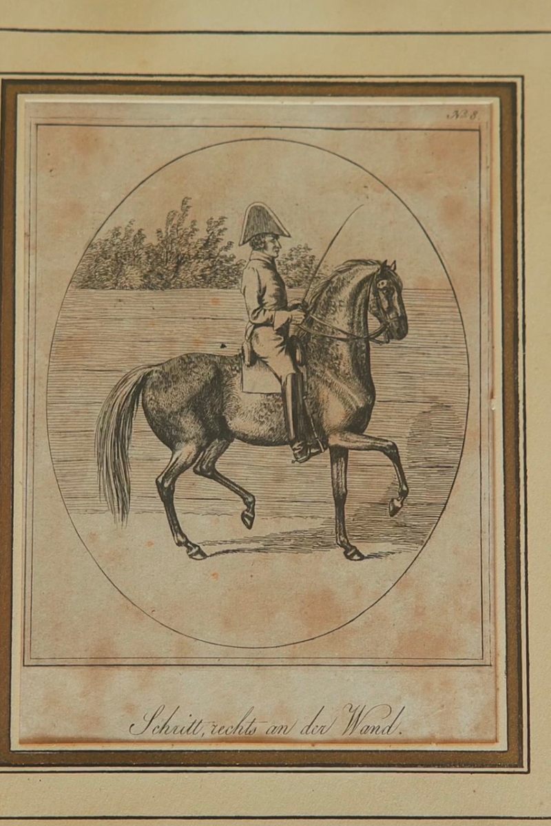 Set of Six Early 19th-Century German Equestrian Instructional Engravings Depicting Mounted Horse