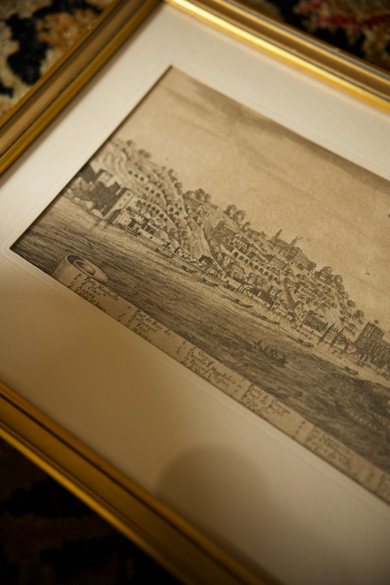 1657 Engraving After Matthäus Merian (1593–1650) “Prospect de la Ville de Lyon du Coste de Septentrion,” Panoramic View of Lyon from the North from Topographia Galliae, Published in Frankfurt.