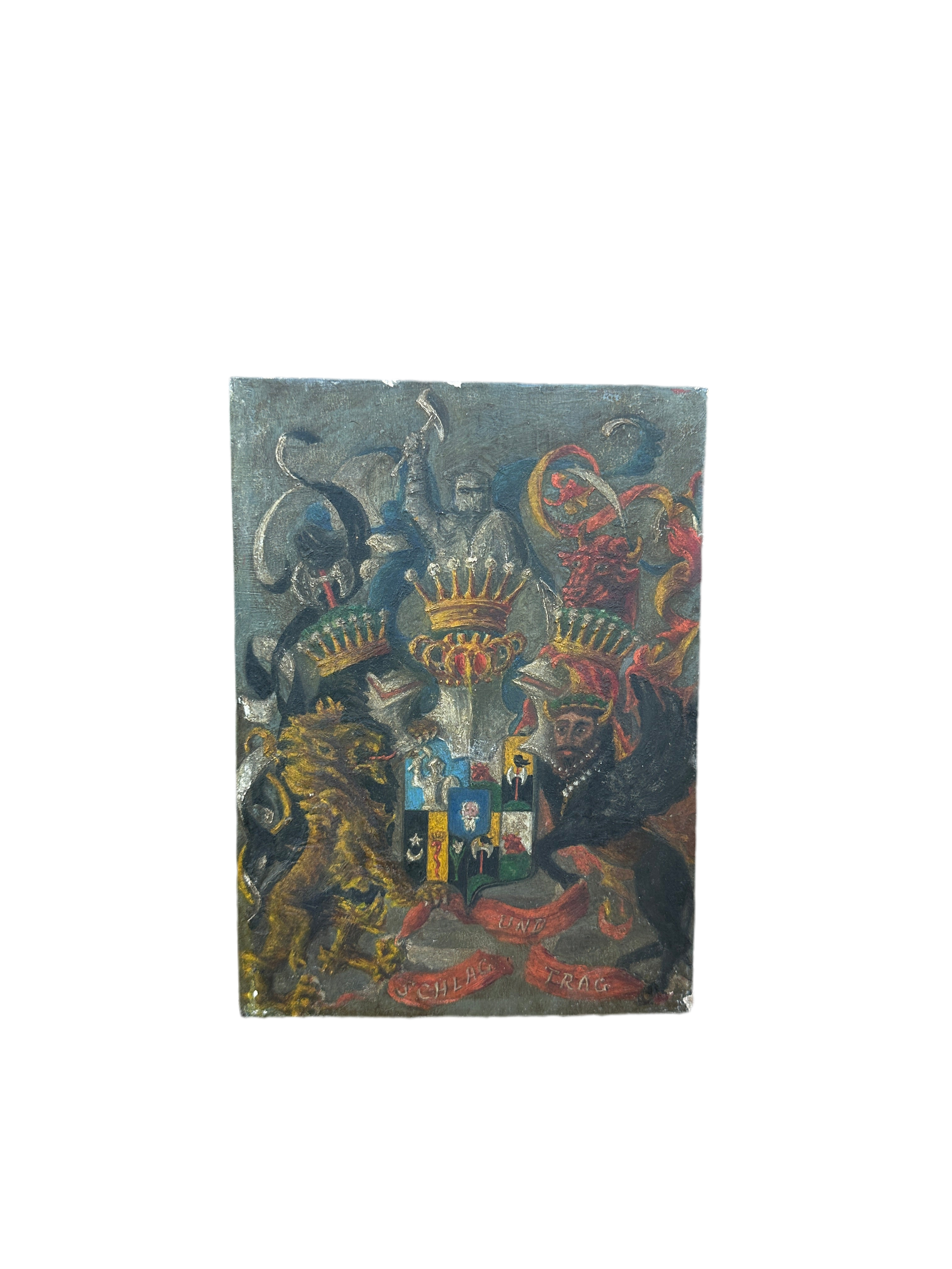 19th Century Family Crest Painting on Wood