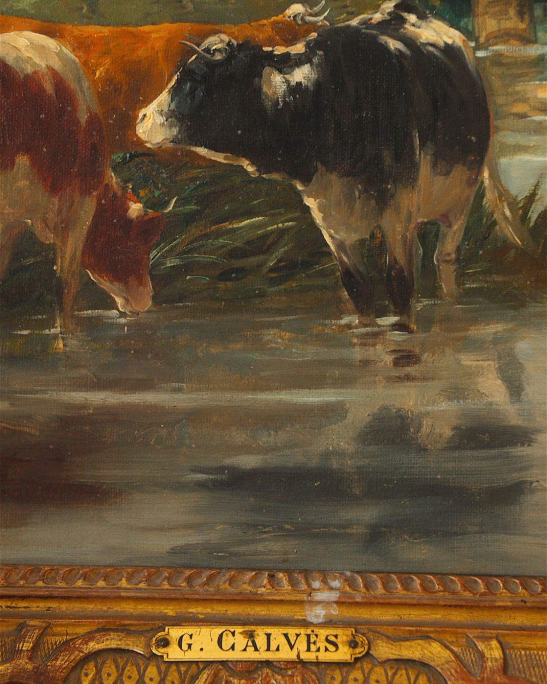 20th Century Cow Oil on Canvas by Arent Van De Pol signed C.Calres.