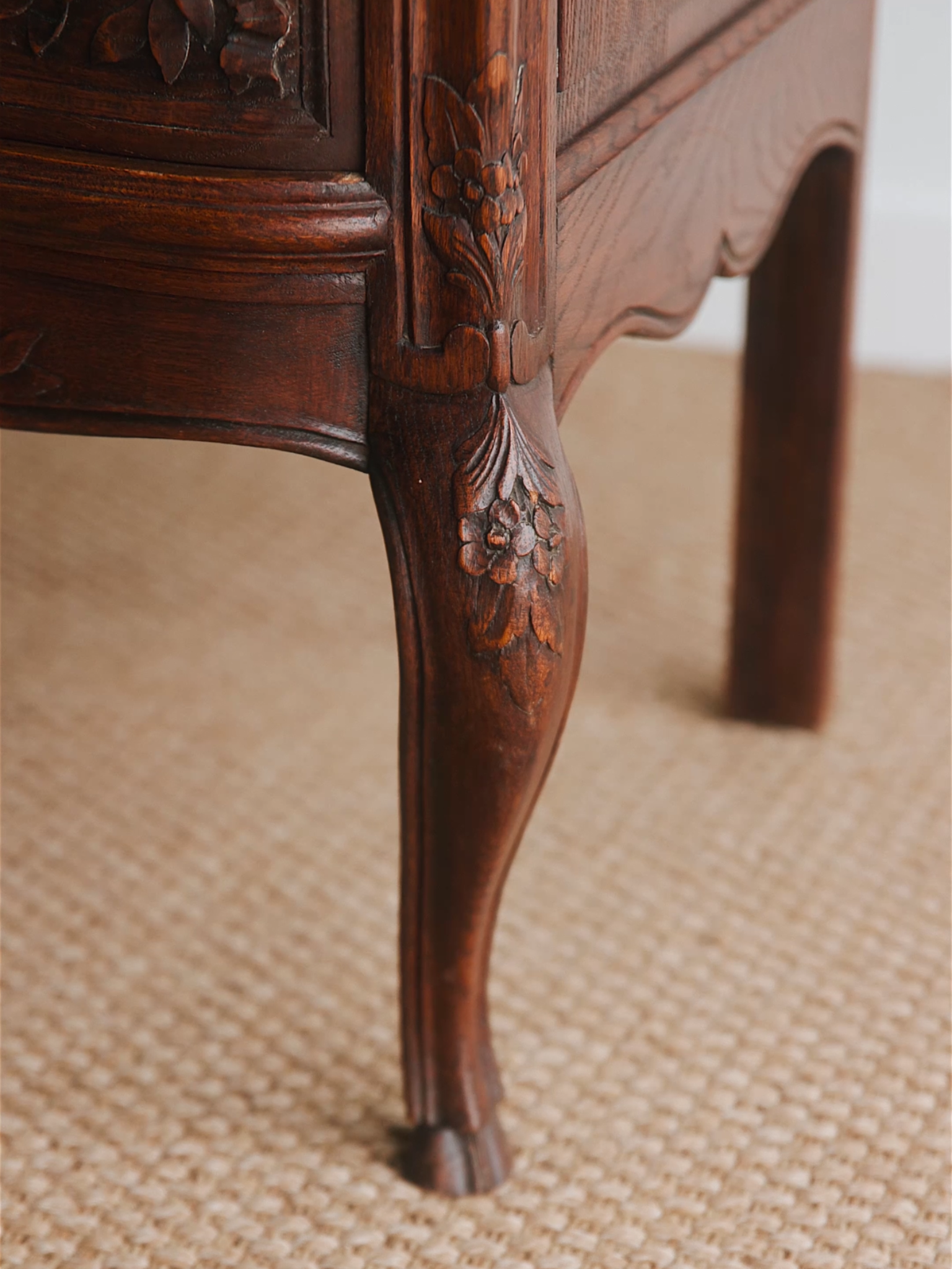 French Louis XV–Style Carved Oak Commode With Ormolu Mounts