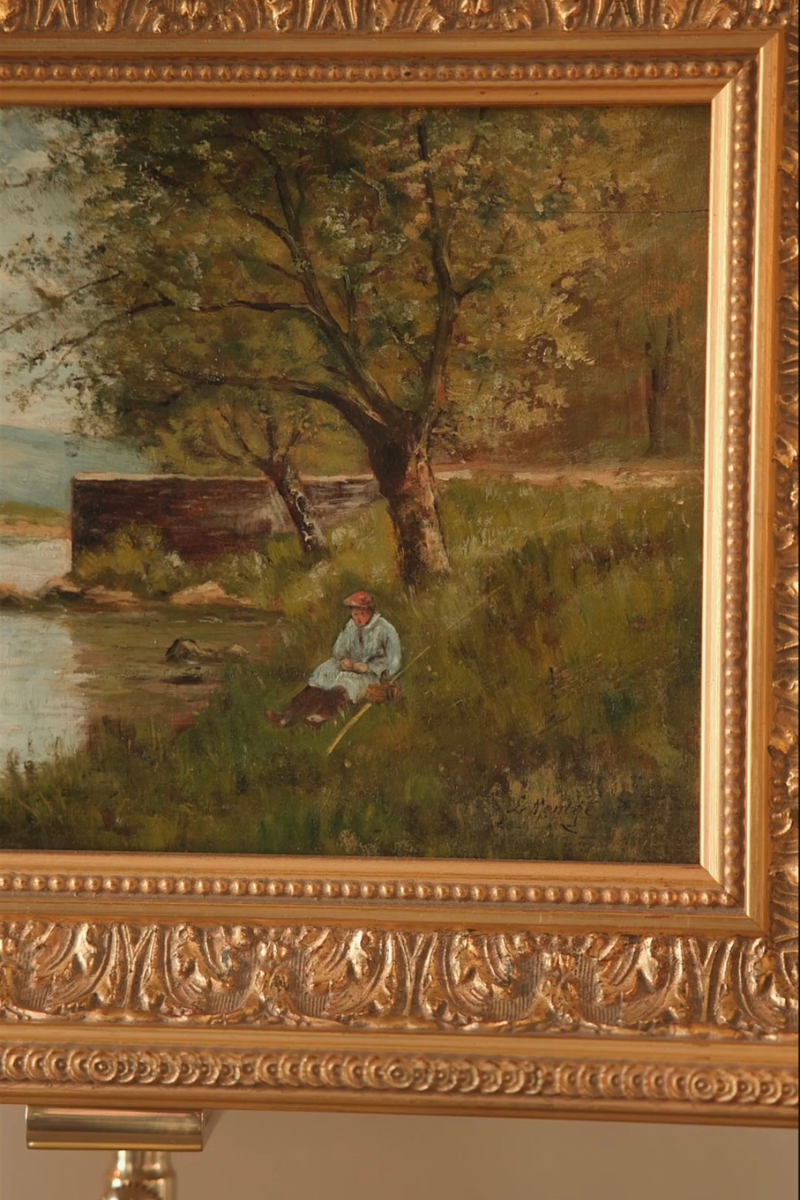 Framed Impressionist River Scene Oil on Board