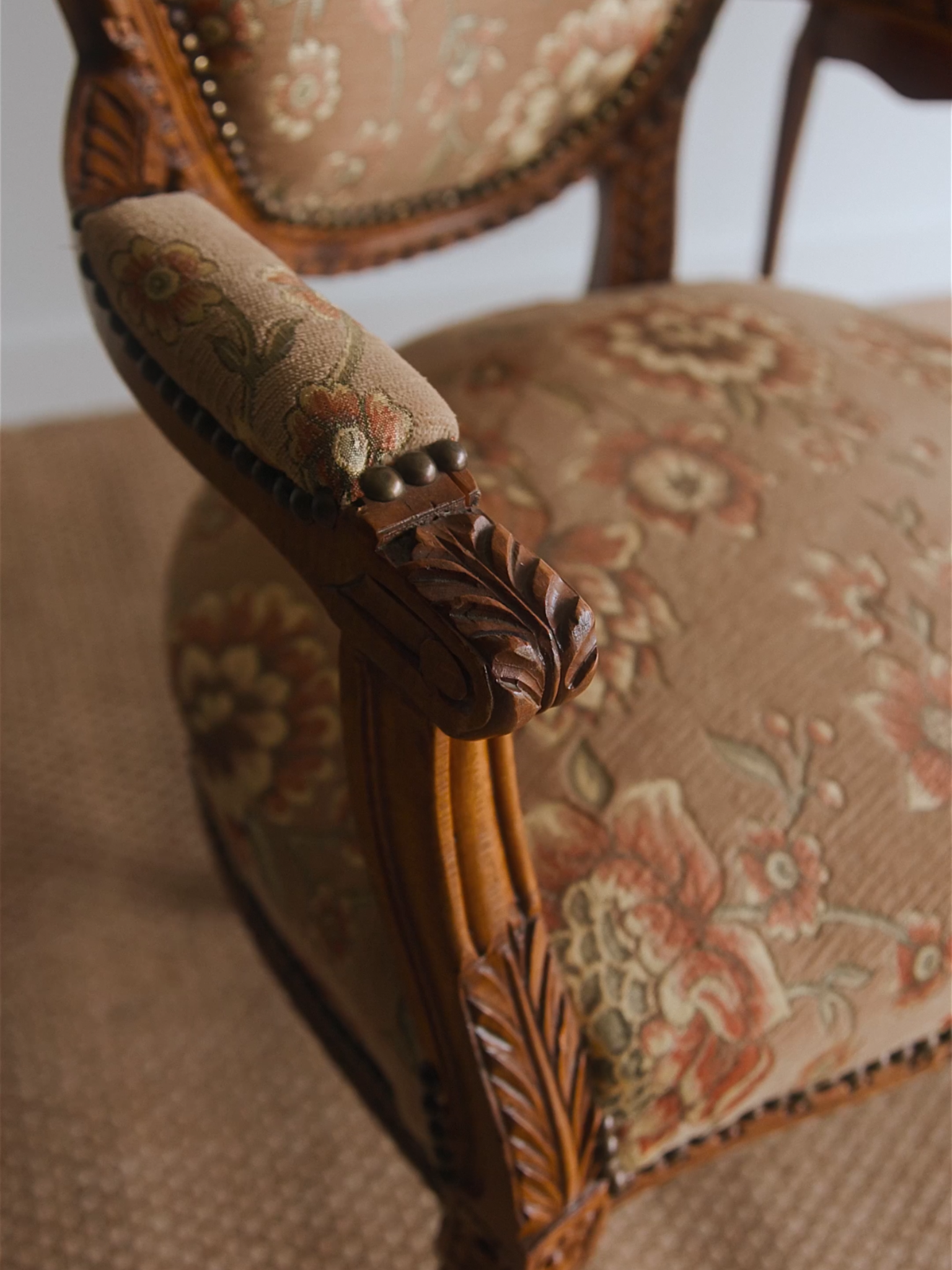 Pair of Antique French Louis XVI Carved Fauteuils
