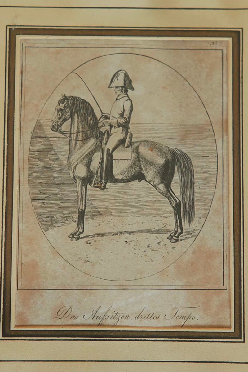 Set of Six Early 19th-Century German Equestrian Instructional Engravings Depicting Mounted Horse
