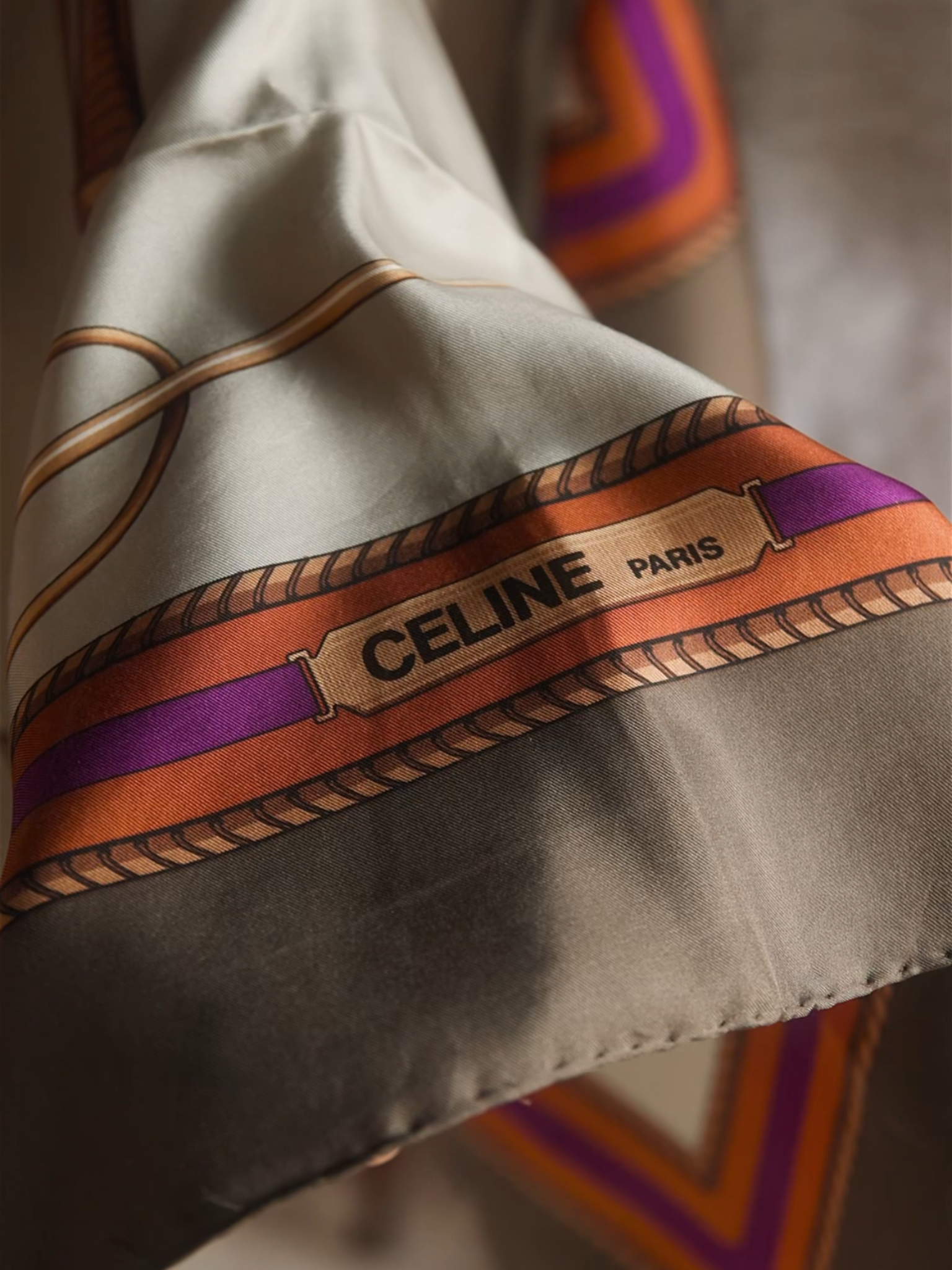 Vintage Silk Celine Scarf with Equestrian Polo Design