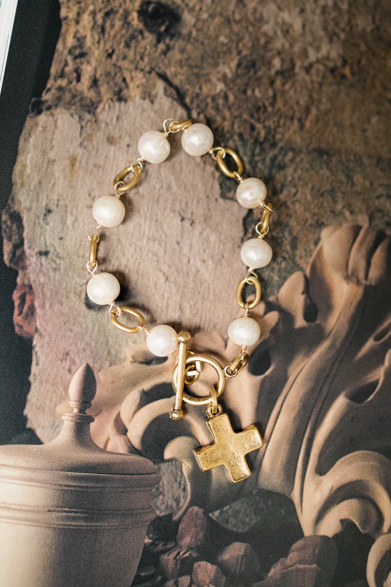 Cross Pearl Cross Toggle Bracelet
