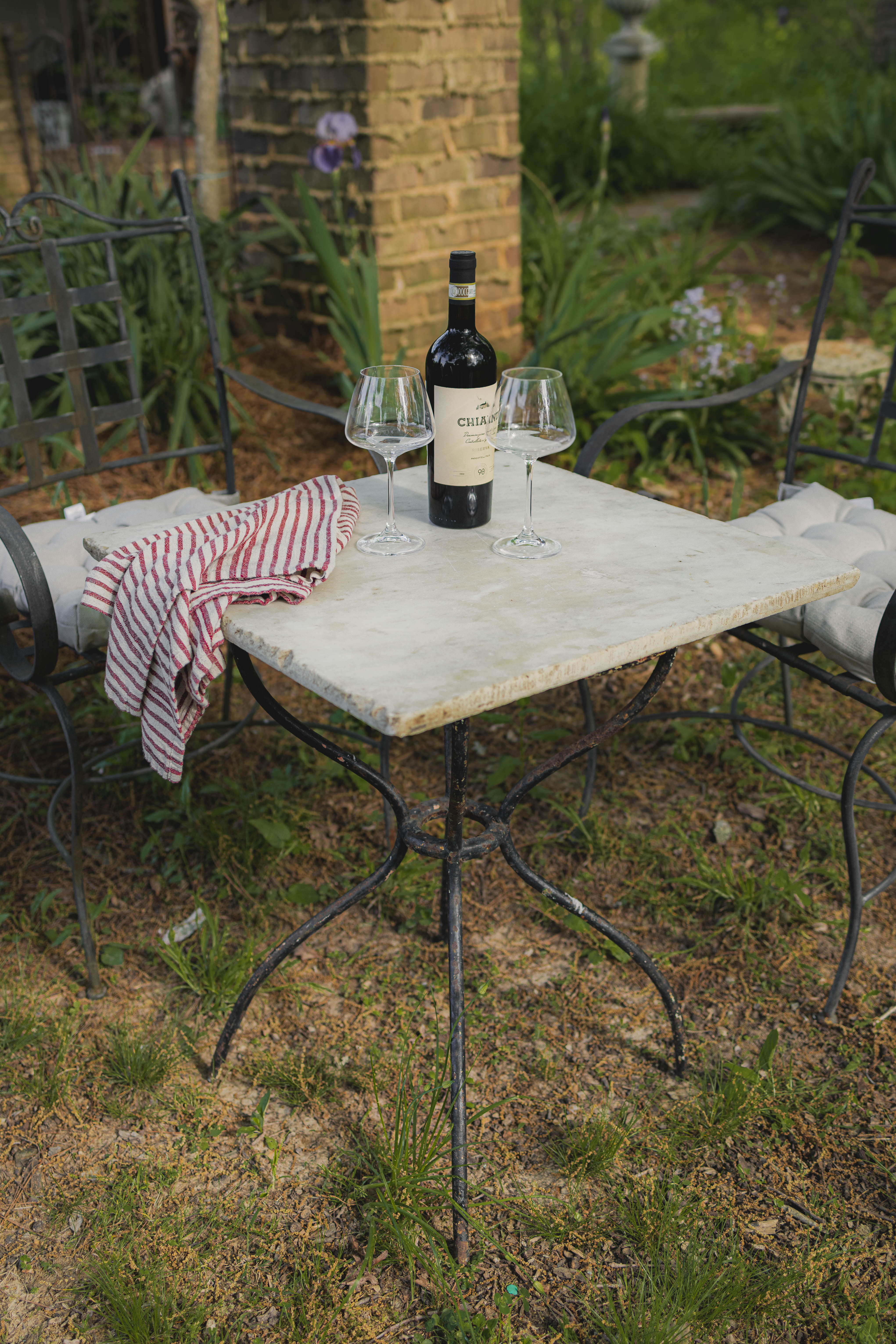 Antique French Iron Bistro Table with Marble Top