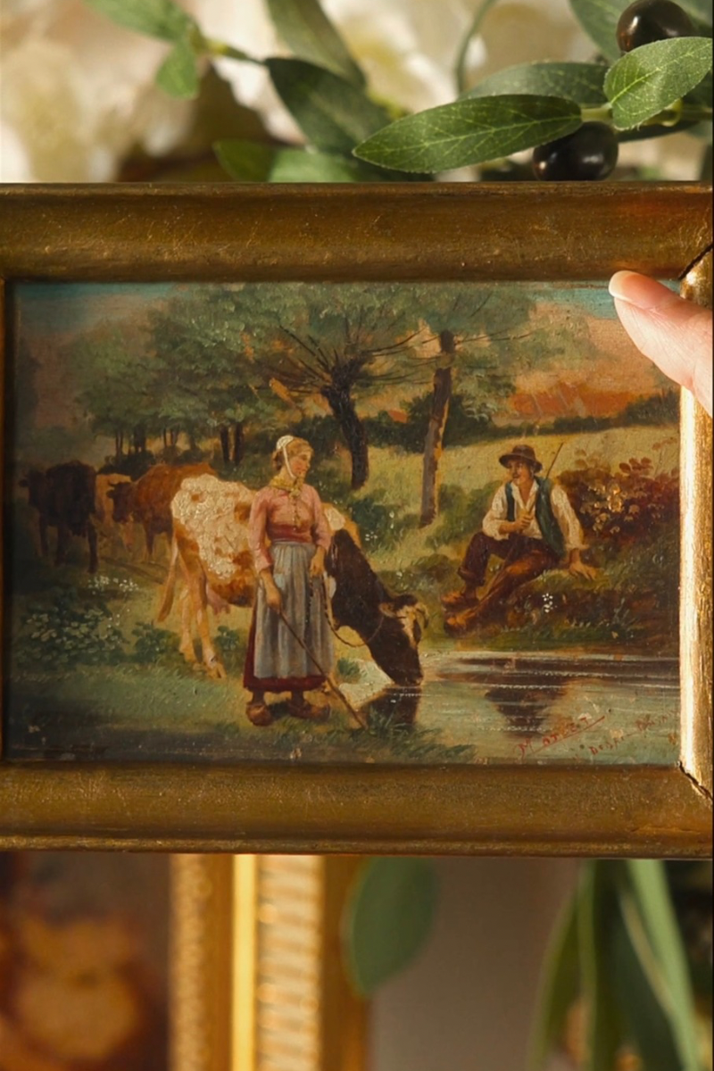 20th C. French Pastoral Miniature Painting