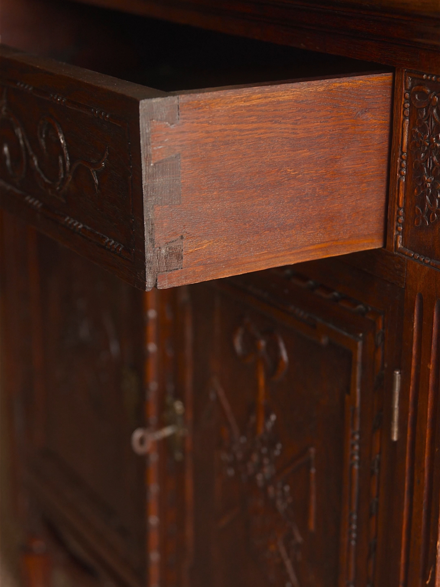 French Provincial Carved Swag Oak Sideboard