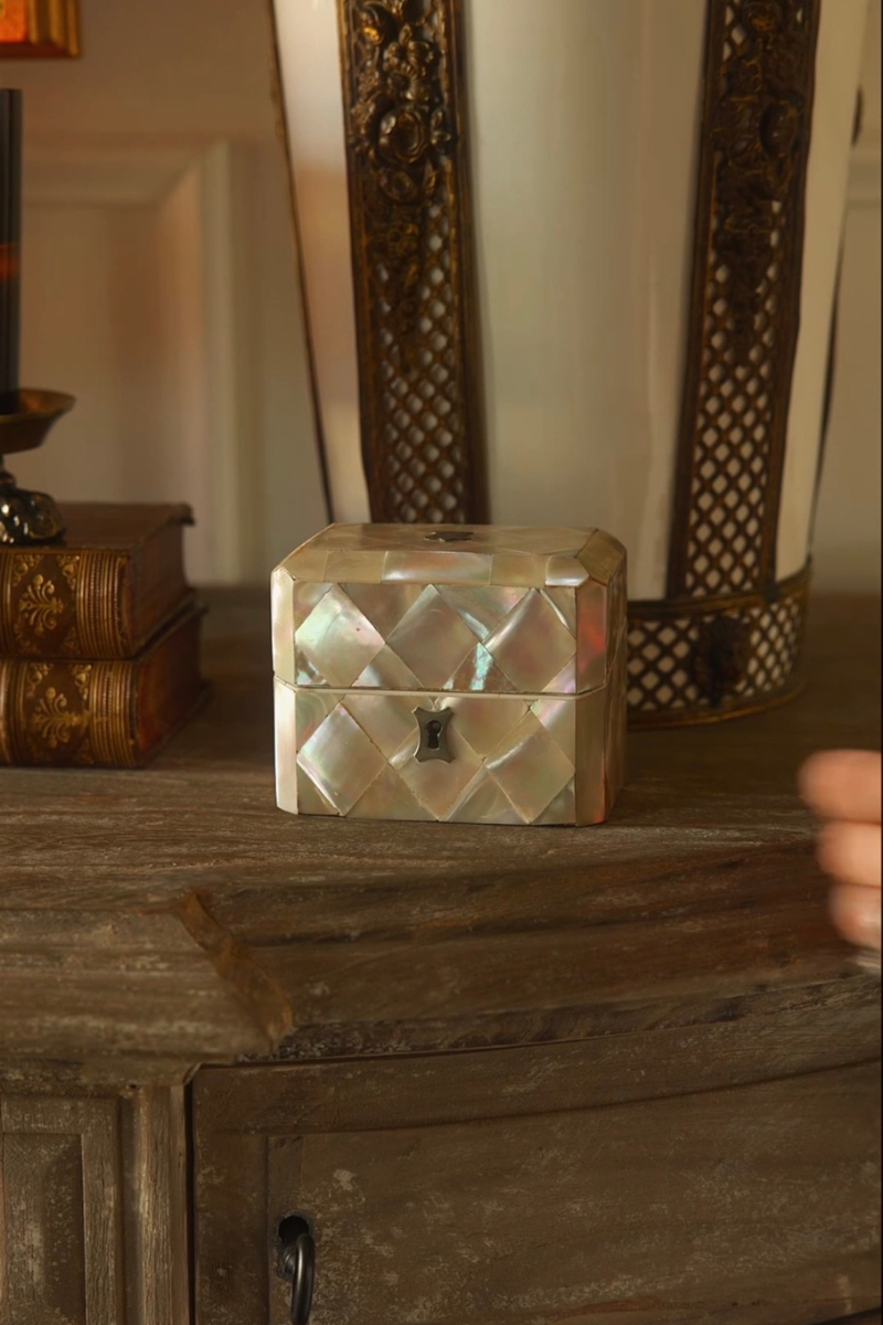 19th Century Mother of Pearl & Sterling Silver Traveling Scent Bottle Casket - 1880