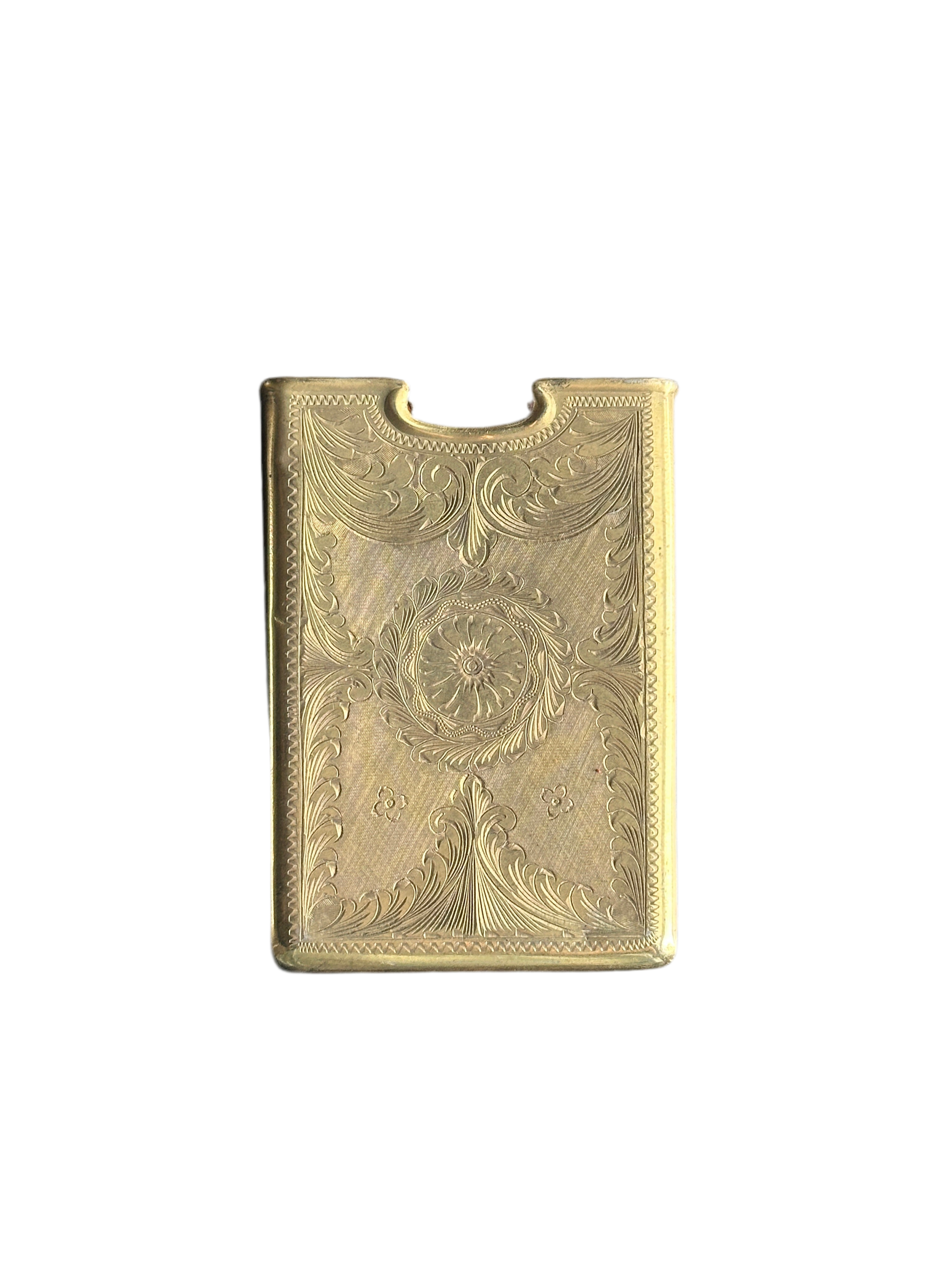 Antique Brass Calling Card Case with Ornate Gulloche Engraving