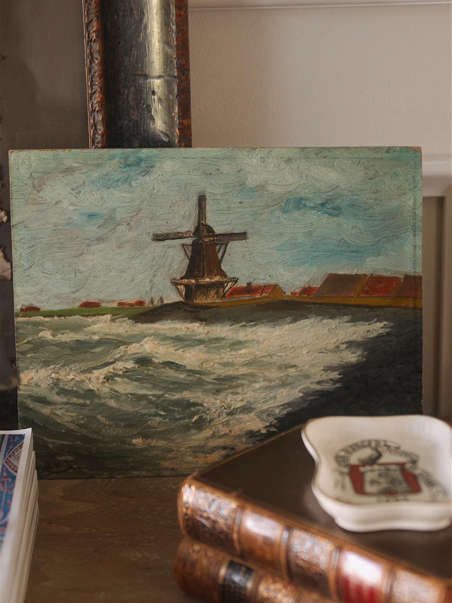 Dutch Windmill Oil Painting on Board