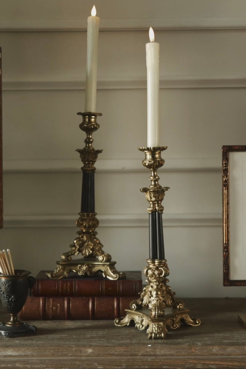 Pair of 19th Century Gilt Bronze Candlesticks with Fluted Black Marble Columns
