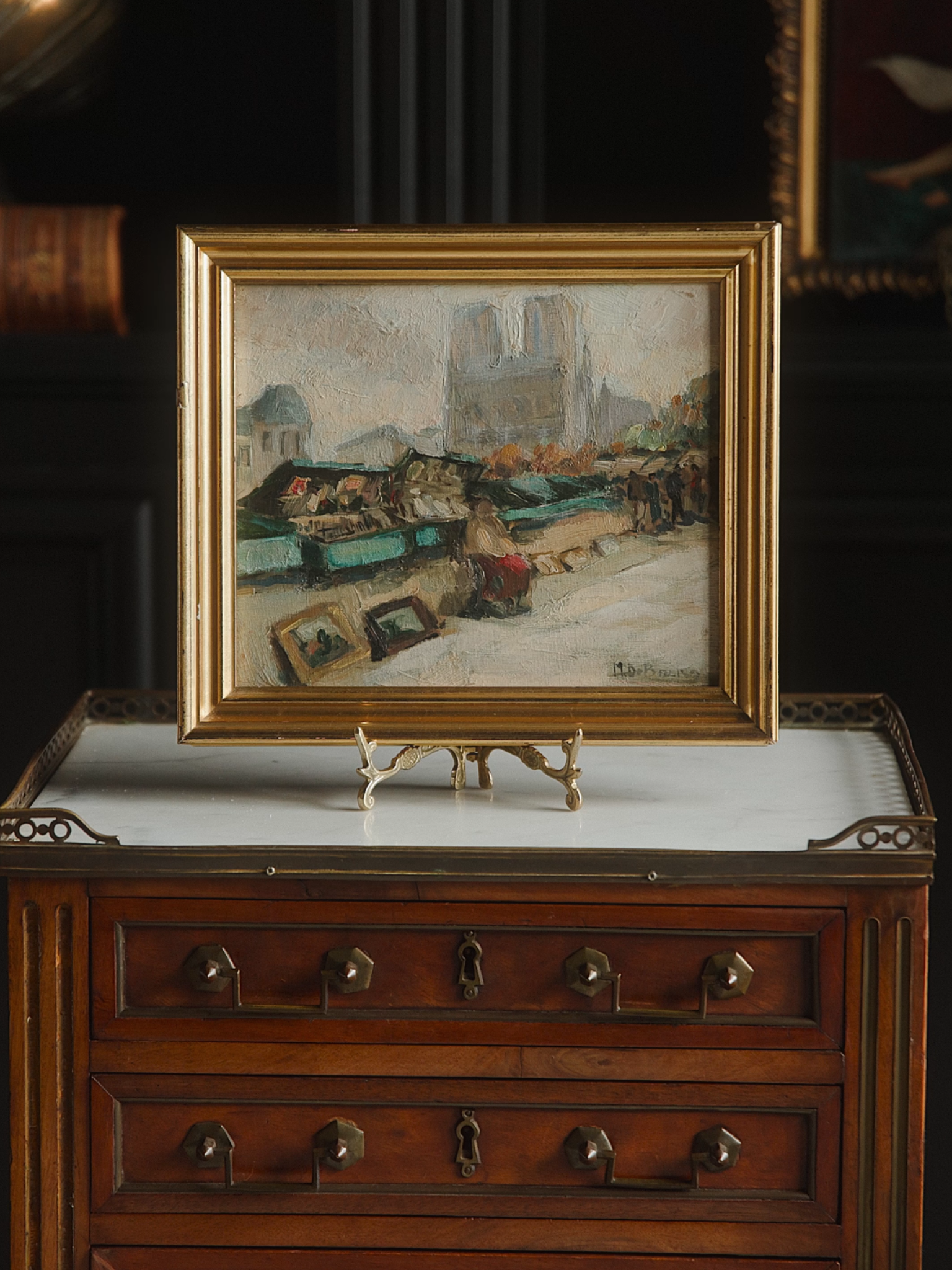 French Parisian Market Scene - Notre Dame and the Seine