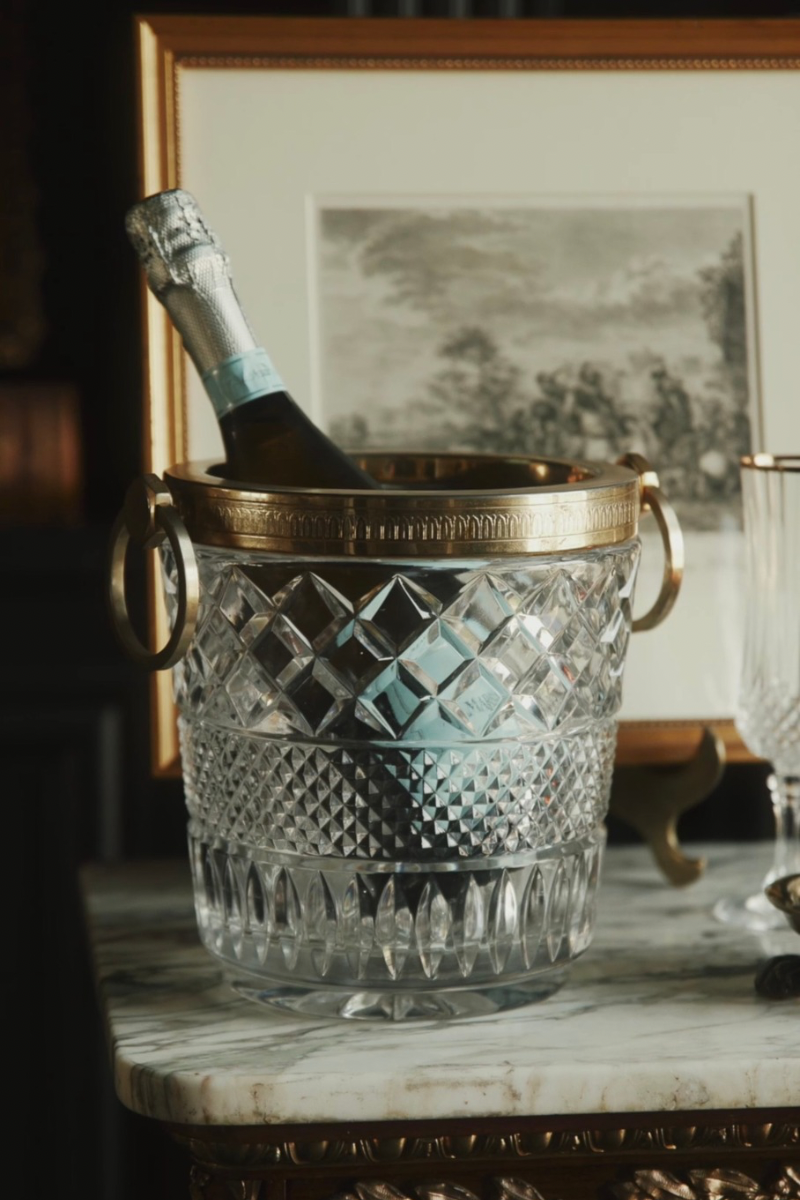 Cut Crystal Champagne Bucket with Brass Rim & Ring Handles
