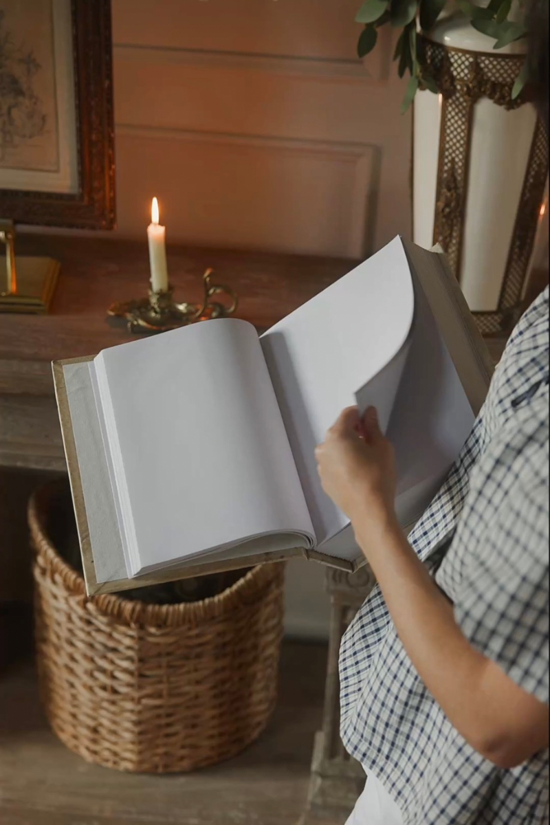 12" Full Antiqued Vellum Bound Book with Blank Pages