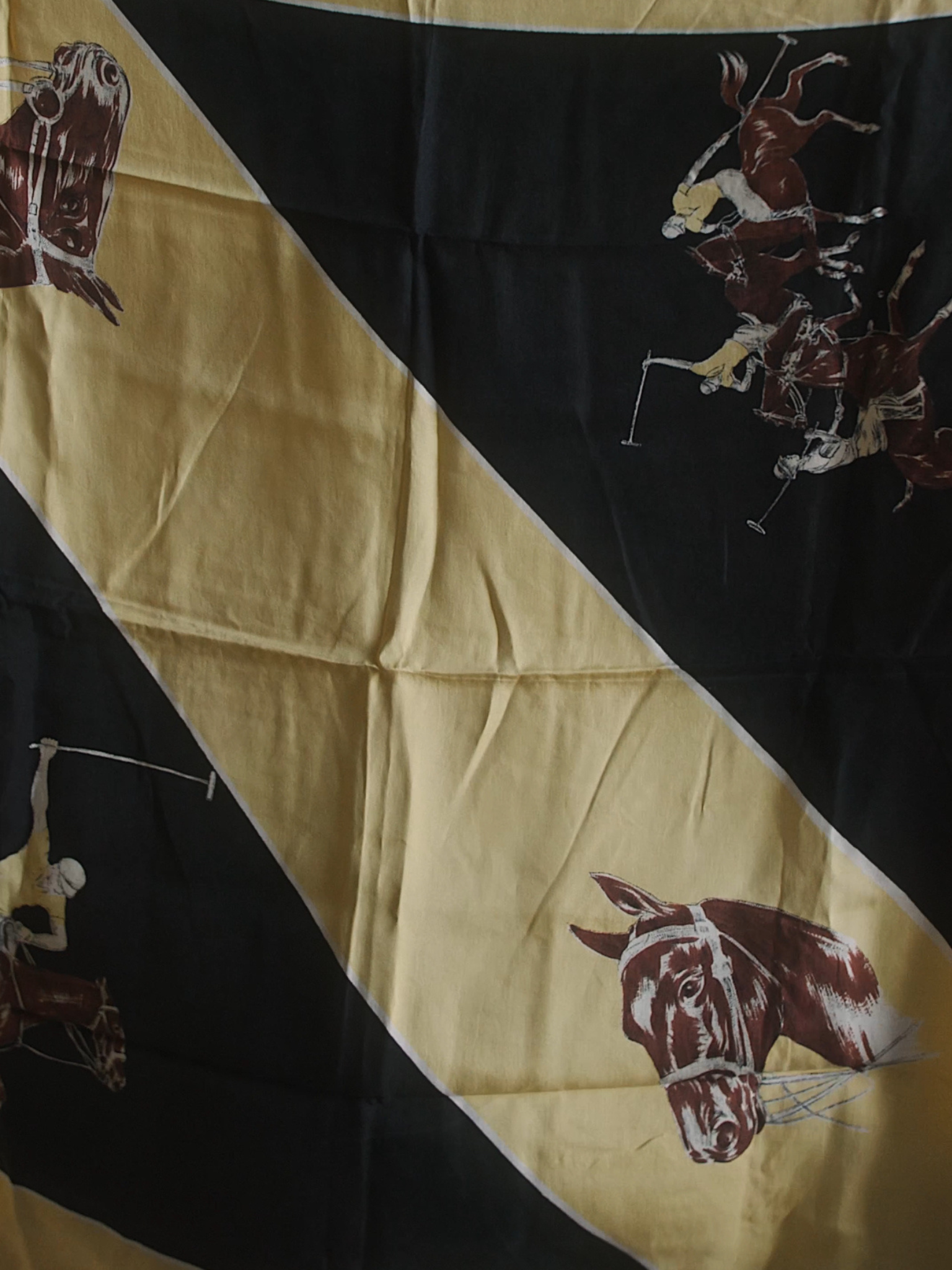 Vintage Equestrian Silk Scarf - Polo Horse Motif