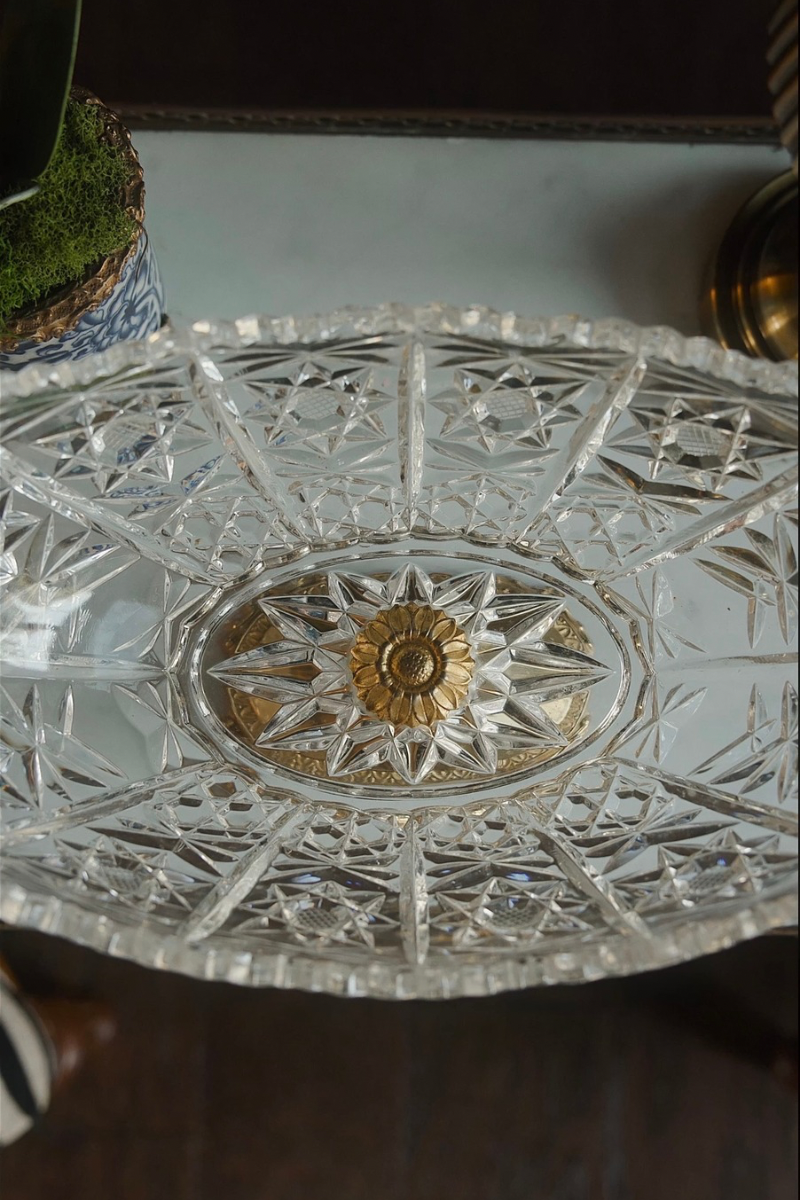 20th C. French Crystal Compote with Gilt Base